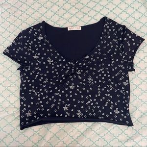 Dark Blue flower Crop Top